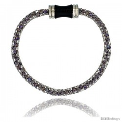 Stainless Steel Amethyst Crystal Cage Bracelet Magnetic-clasp 7.5 in long