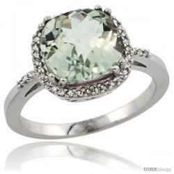 14k White Gold Diamond Green-Amethyst Ring 3.05 ct Cushion Cut 9x9 mm, 1/2 in wide