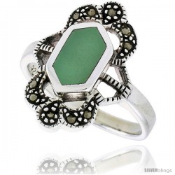 Sterling Silver Ring, w/ Hexagon-shaped Green Resin, 3/4 in (19 mm) wide