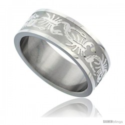 Surgical Steel Scorpion Ring 8mm Wedding Band Pattern Matte finish