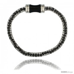 Stainless Steel Black Crystal Cage Bracelet Magnetic-clasp 7.5 in long