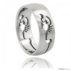 Surgical Steel Scorpion Ring Domed 8mm Wedding Band Cut-outs design