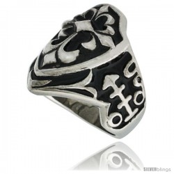 Surgical Steel Biker Ring Fleur De Lis Cross