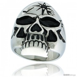 Surgical Steel Biker Skull Ring w/ Black CZ Bullet Hole on Forehead