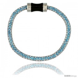 Stainless Steel Blue Topaz Crystal Cage Bracelet Magnetic-clasp 7.5 in long