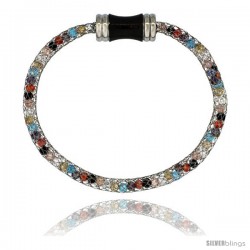 Stainless Steel Multi-color Crystal Cage Bracelet Magnetic-clasp 7.5 in long