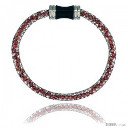 Stainless Steel Ruby-red Crystal Cage Bracelet Magnetic-clasp 7.5 in long
