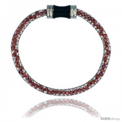 Stainless Steel Ruby-red Crystal Cage Bracelet Magnetic-clasp 7.5 in long