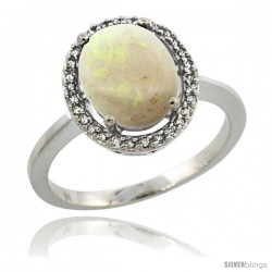 Sterling Silver Diamond Halo Natural Opal Ring 2.4 carat Oval shape 10X8 mm, 1/2 in (12.5mm) wide