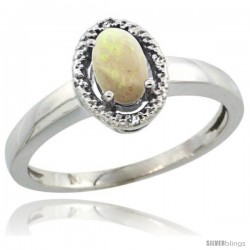 Sterling Silver Diamond Halo Natural Opal Ring 0.75 Carat Oval Shape 6X4 mm, 3/8 in (9mm) wide