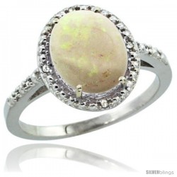 Sterling Silver Diamond Natural Opal Ring 2.4 ct Oval Stone 10x8 mm, 1/2 in wide -Style Cwg20111