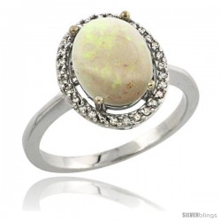 Sterling Silver Diamond Natural Opal Ring 2.4 ct Oval Stone 10x8 mm, 1/2 in wide -Style Cwg20114