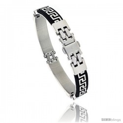 Stainless Steel and Rubber Greek Key Bracelet, 8 in long