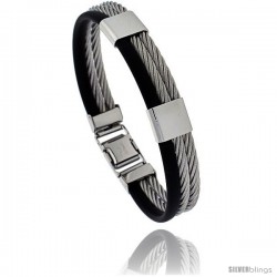 Solid Stainless Steel Cable and Rubber Bracelet, 8 in long -Style Bss25