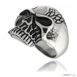 Surgical Steel Biker Skull Ring w/ 3 White CZ Stones