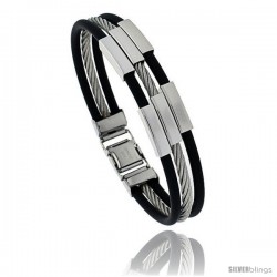 Solid Stainless Steel Cable and Rubber Bracelet, 8 in long -Style Bss26