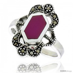 Sterling Silver Ring, w/ Hexagon-shaped Purple Resin, 3/4 in (19 mm) wide