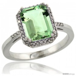 14k White Gold Diamond Green-Amethyst Ring 2.53 ct Emerald Shape 9x7 mm, 1/2 in wide