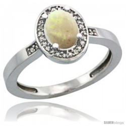 Sterling Silver Diamond Natural Opal Ring 1 ct 7x5 Stone 1/2 in wide