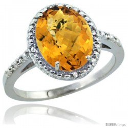 Sterling Silver Diamond Natural whisky Quartz Ring 2.4 ct Oval Stone 10x8 mm, 1/2 in wide -Style Cwg26111