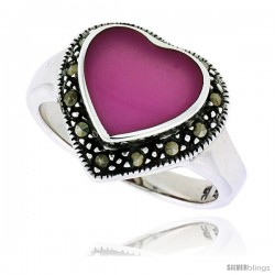 Sterling Silver Oxidized Heart Ring w/ Purple Resin, 9/16" (15 mm) wide