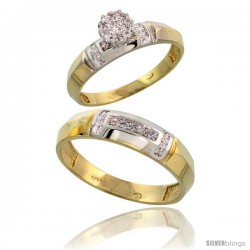 10k Yellow Gold Diamond Engagement Rings 2-Piece Set for Men and Women 0.08 cttw Brilliant Cut, 4mm & 5.5mm wide