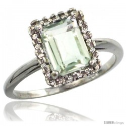 14k White Gold Diamond Green-Amethyst Ring 1.6 ct Emerald Shape 8x6 mm, 1/2 in wide