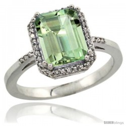 Sterling Silver Diamond Green-Amethyst Ring 2.53 ct Emerald Shape 9x7 mm, 1/2 in wide