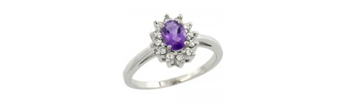 Amethyst & Diamonds Silver Rings