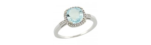 Aquamarine & Diamonds Silver Rings