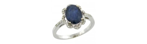 Blue Sapphire & Diamonds Silver Rings