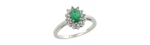 Emerald & Diamonds Silver Rings