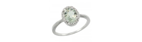 Green Amethyst & Diamonds Silver Rings