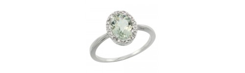 Green Amethyst & Diamonds Silver Rings Green Amethyst & Diamonds Silver Rings