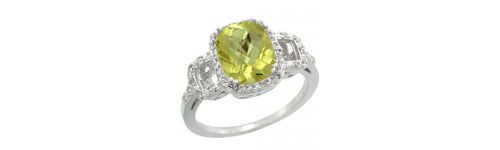 Lemon Quartz & Diamonds Silver Rings