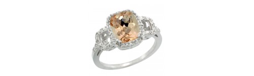 Morganite & Diamonds Silver Rings