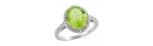 Peridot & Diamonds Silver Rings