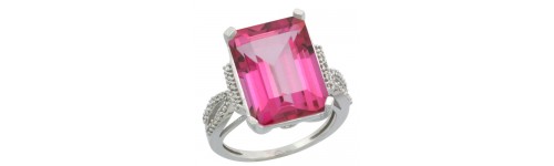 Pink Topaz & Diamonds Silver Rings