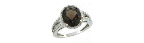 Smoky Topaz & Diamonds Silver Rings