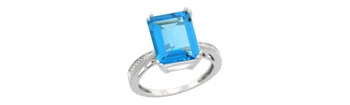 Swiss Blue Topaz & Diamonds Silver Rings