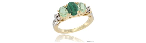 14k Yellow Gold 3-Stone Malachite Rings