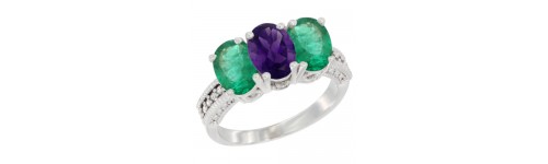 10k White Gold 3-Stone Amethyst Rings 10k White Gold 3-Stone Amethyst Rings