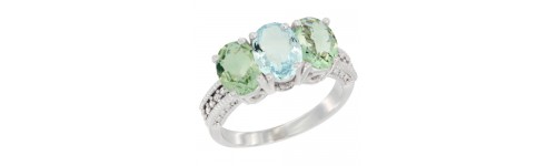 10k White Gold 3-Stone Aquamarine Rings