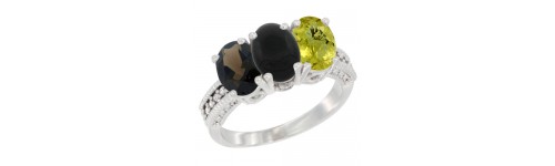 10k White Gold 3-Stone Black Onyx Rings 10k White Gold 3-Stone Black Onyx Rings