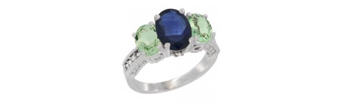 10k White Gold 3-Stone Blue Sapphire Rings