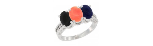 10k White Gold 3-Stone Coral Rings