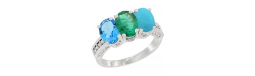 10k White Gold 3-Stone Emerald Rings