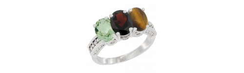 10k White Gold 3-Stone Garnet Rings