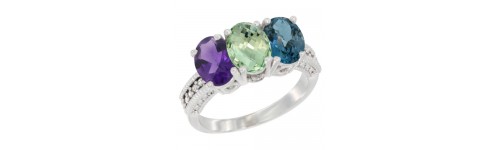 10k White Gold 3-Stone Green Amethyst Rings 10k White Gold 3-Stone Green Amethyst Rings