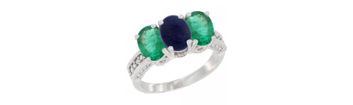 10k White Gold 3-Stone Lapis Rings